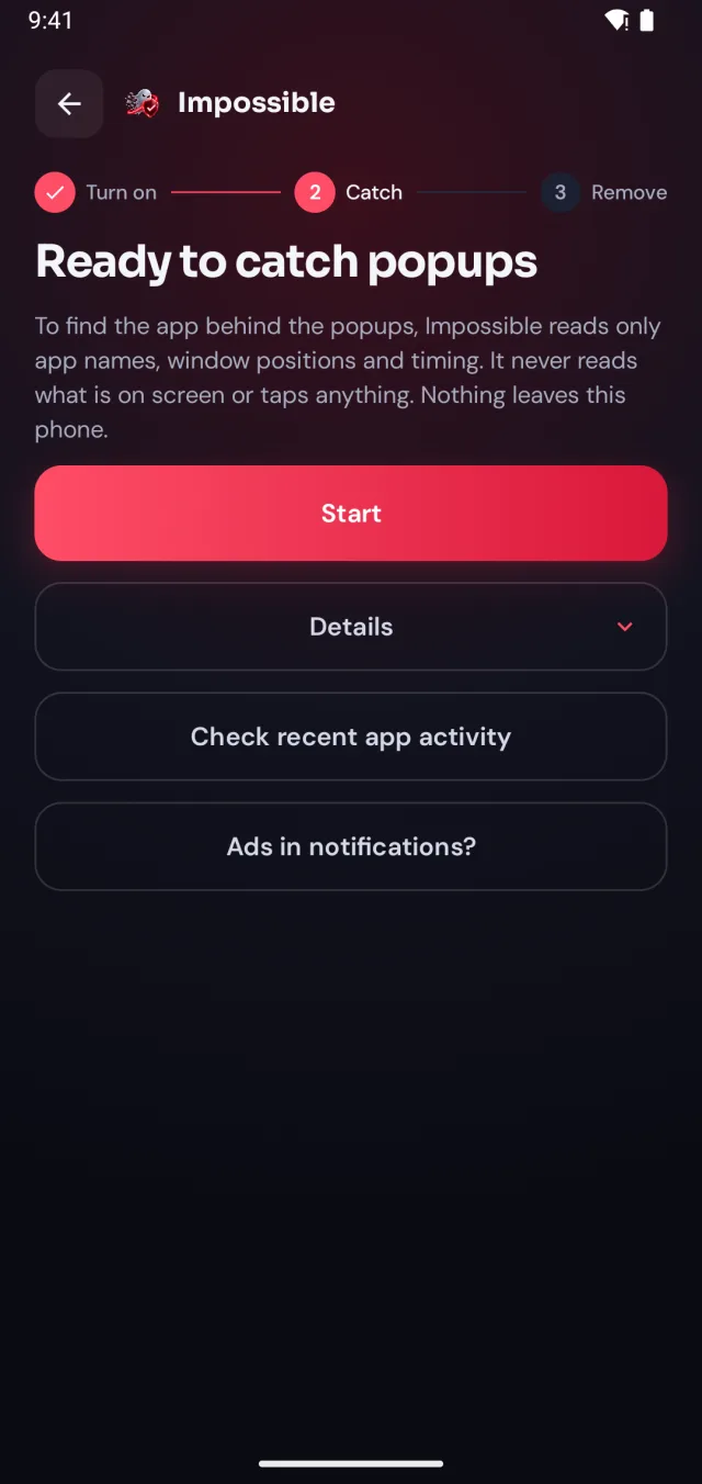 Detection turned on, ready to catch pop-ups