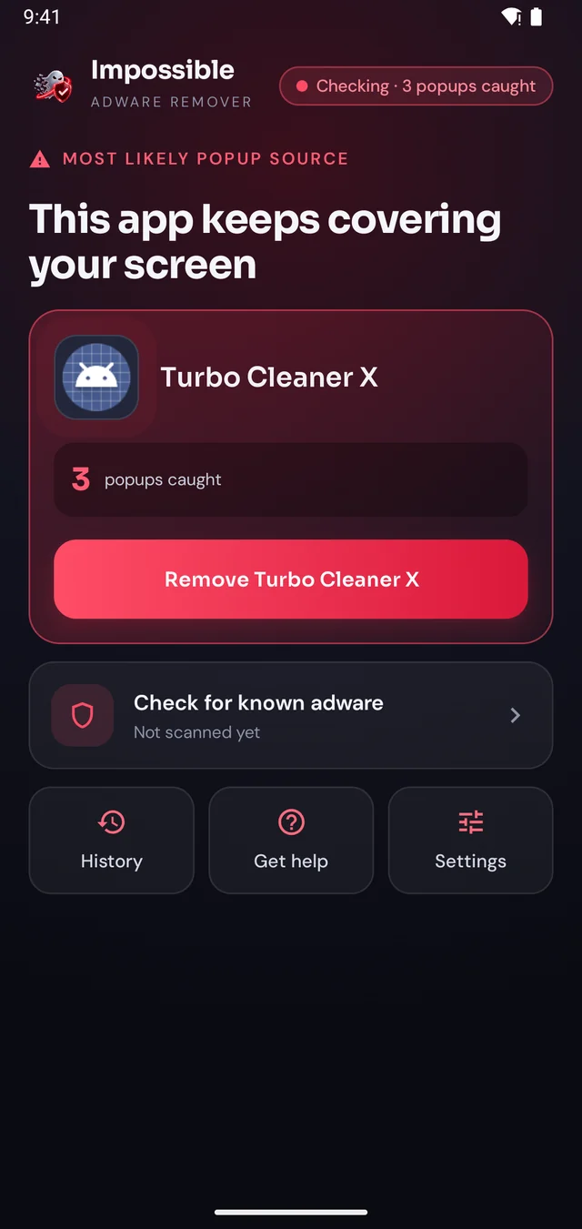 Home screen while a pop-up app is caught
